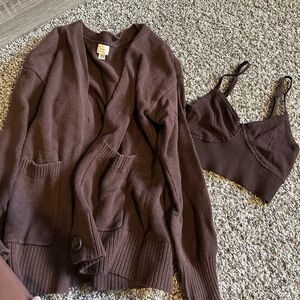 a new day Women's Brown Sweater and Bralette Set